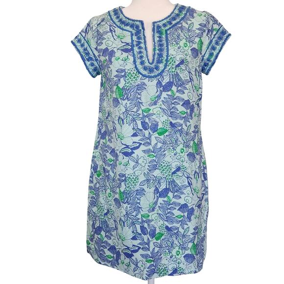 Vineyard Vines Cordia Floral Embroidered Tunic Dress Wintermint Size 4 Linen - Picture 3 of 9
